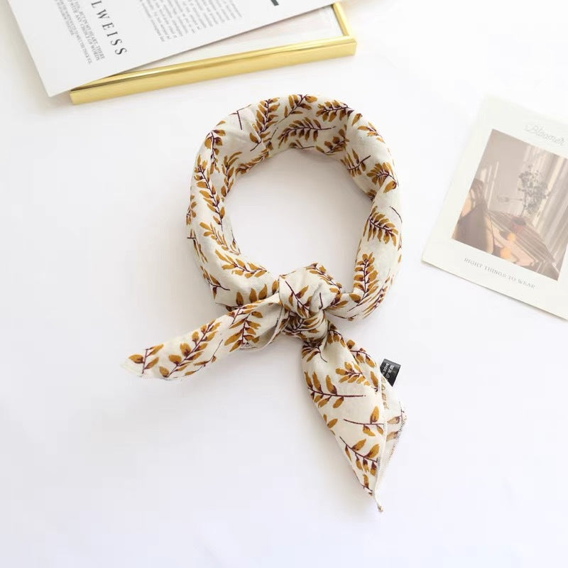 New Style Cotton And Linen Bandana With Flowers Pattern In Airy Blue, Perfect For Spring & Summer