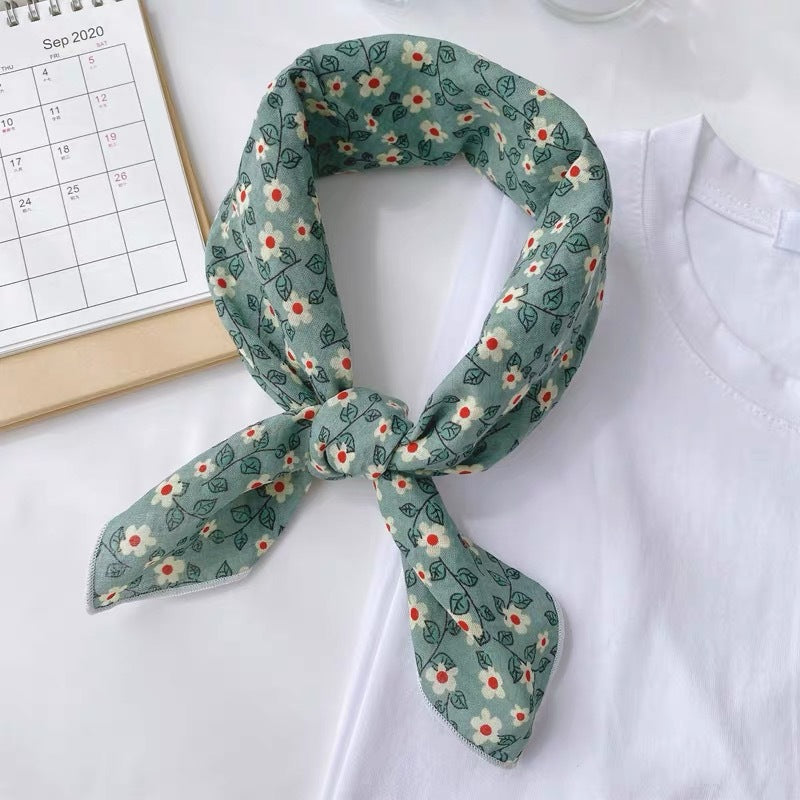 New Style Cotton And Linen Bandana With Flowers Pattern In Airy Blue, Perfect For Spring & Summer