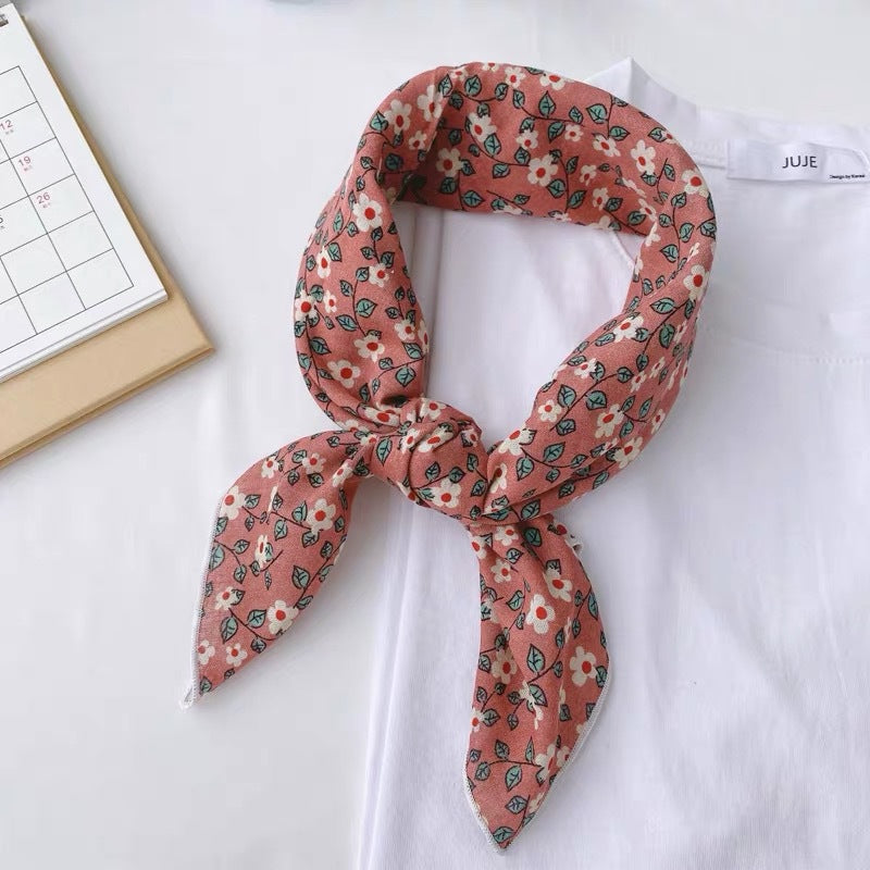 New Style Cotton And Linen Bandana With Flowers Pattern In Airy Blue, Perfect For Spring & Summer