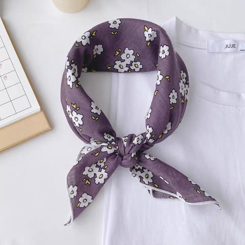 New Style Cotton And Linen Bandana With Flowers Pattern In Airy Blue, Perfect For Spring & Summer