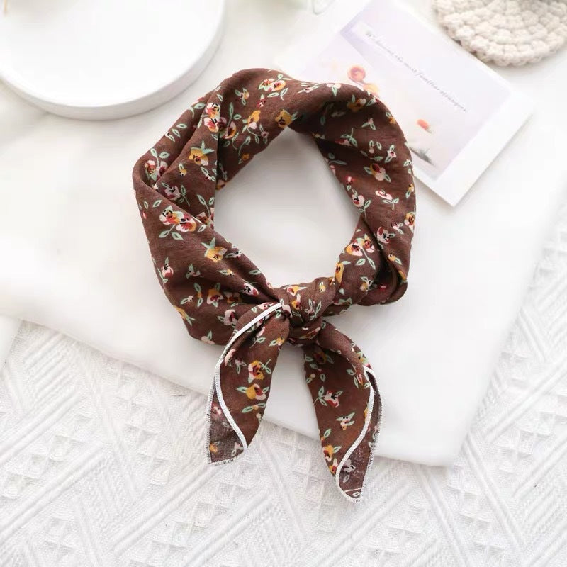 New Style Cotton And Linen Bandana With Flowers Pattern In Airy Blue, Perfect For Spring & Summer