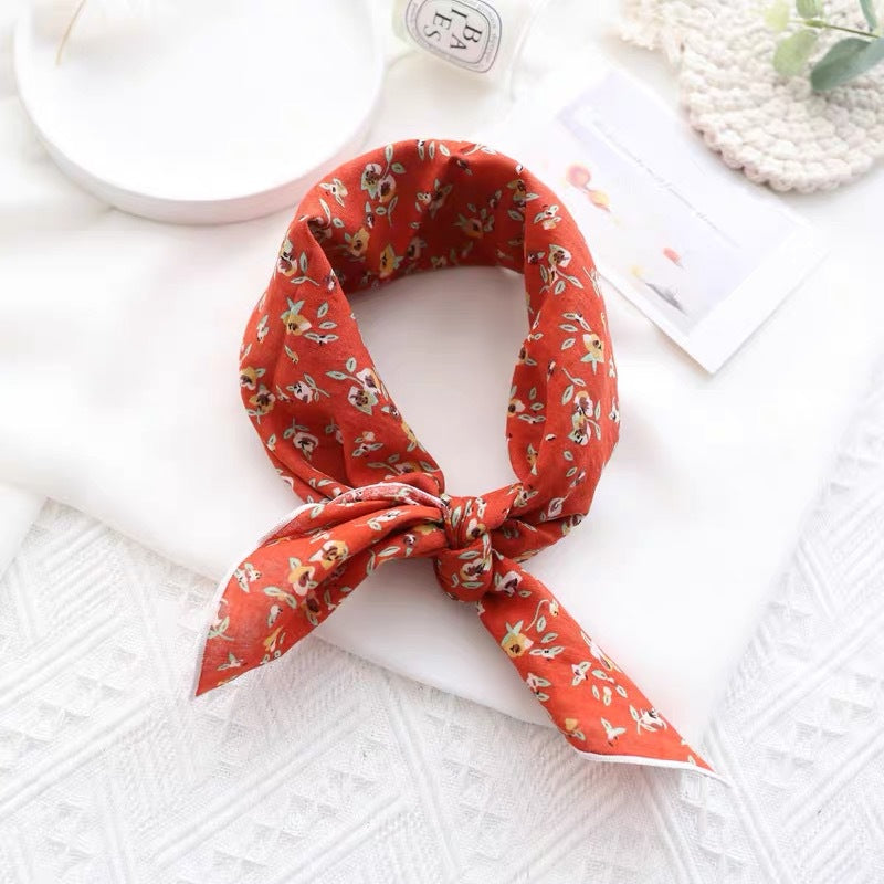 New Style Cotton And Linen Bandana With Flowers Pattern In Airy Blue, Perfect For Spring & Summer