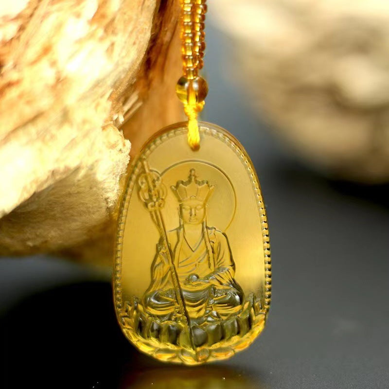 Ethnic Style Buddha Pendant Made Of Glass With Glass Inlay, Unisex Design In Green