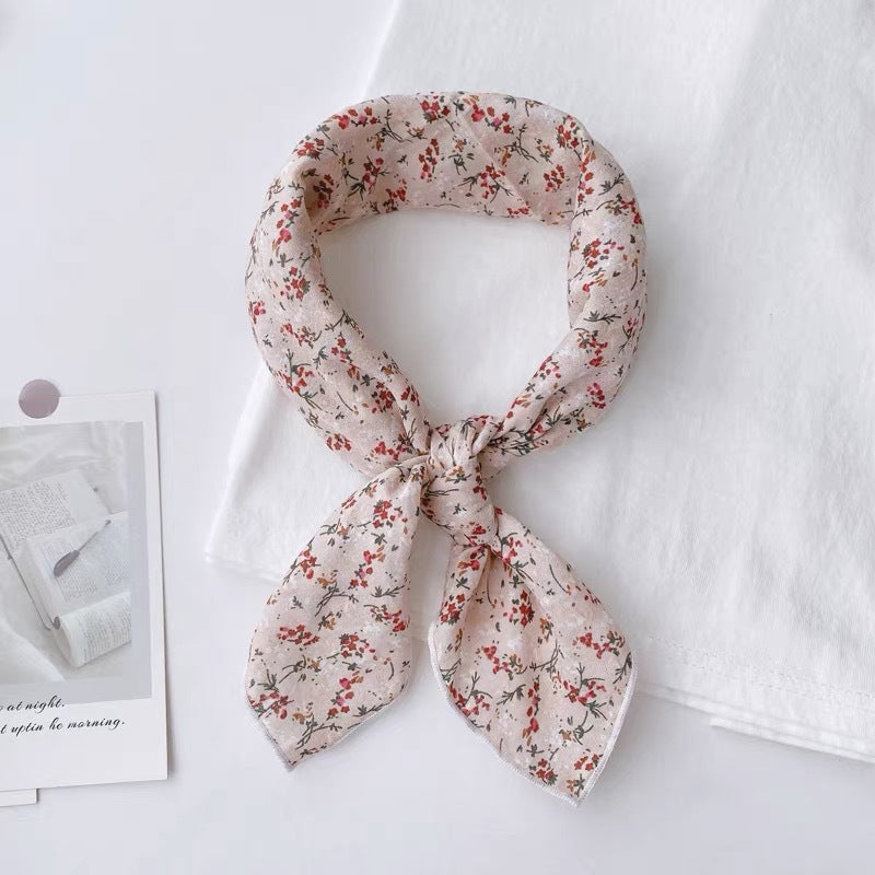 New Style Cotton And Linen Bandana With Flowers Pattern In Airy Blue, Perfect For Spring & Summer
