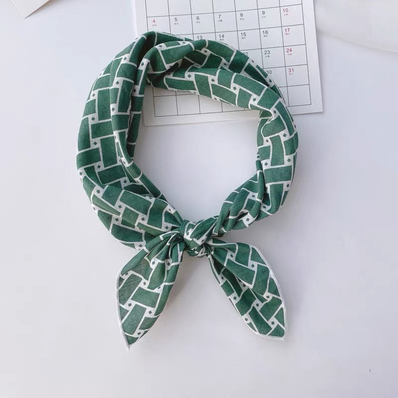 New Style Cotton And Linen Bandana With Flowers Pattern In Airy Blue, Perfect For Spring & Summer