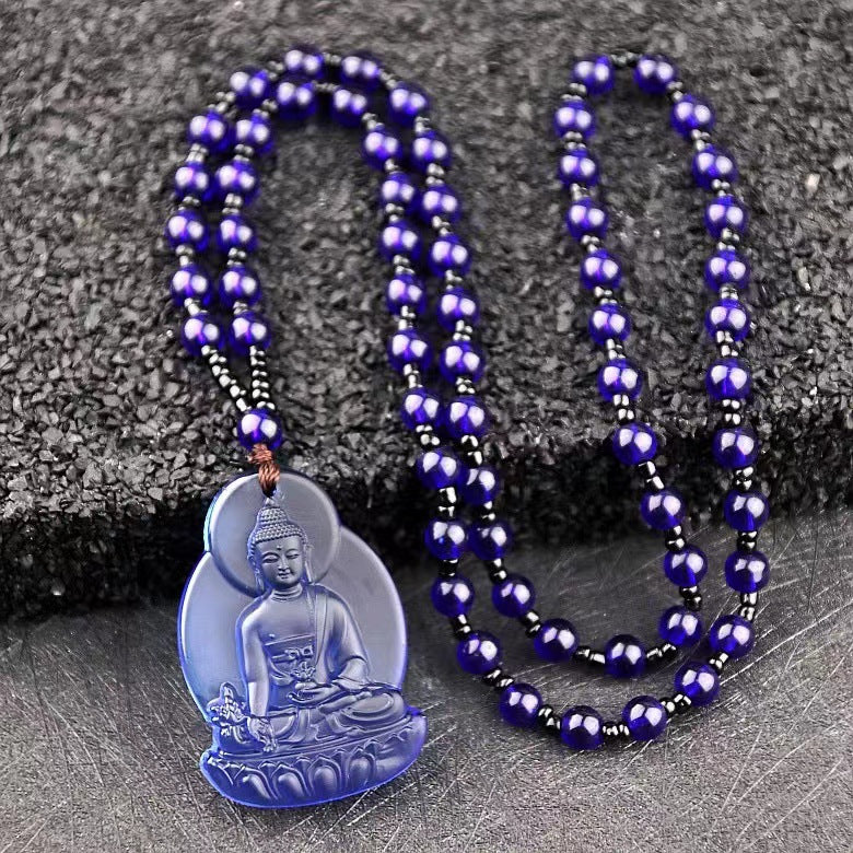 Ethnic Style Buddha Pendant Made Of Glass With Glass Inlay, Unisex Design In Green