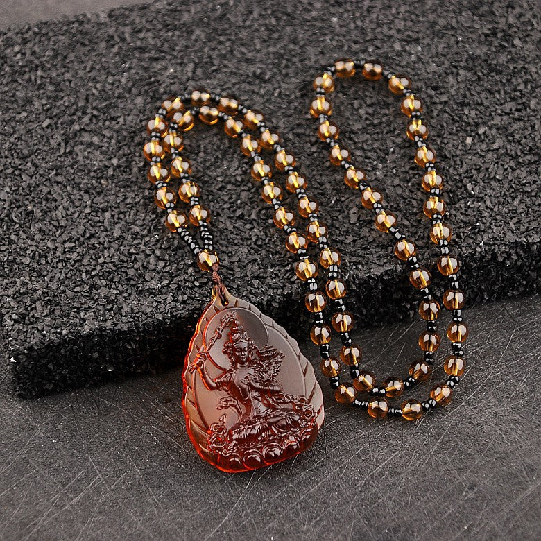 Ethnic Style Buddha Pendant Made Of Glass With Glass Inlay, Unisex Design In Green