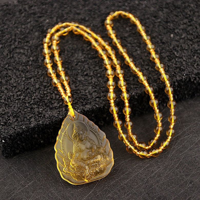 Ethnic Style Buddha Pendant Made Of Glass With Glass Inlay, Unisex Design In Green