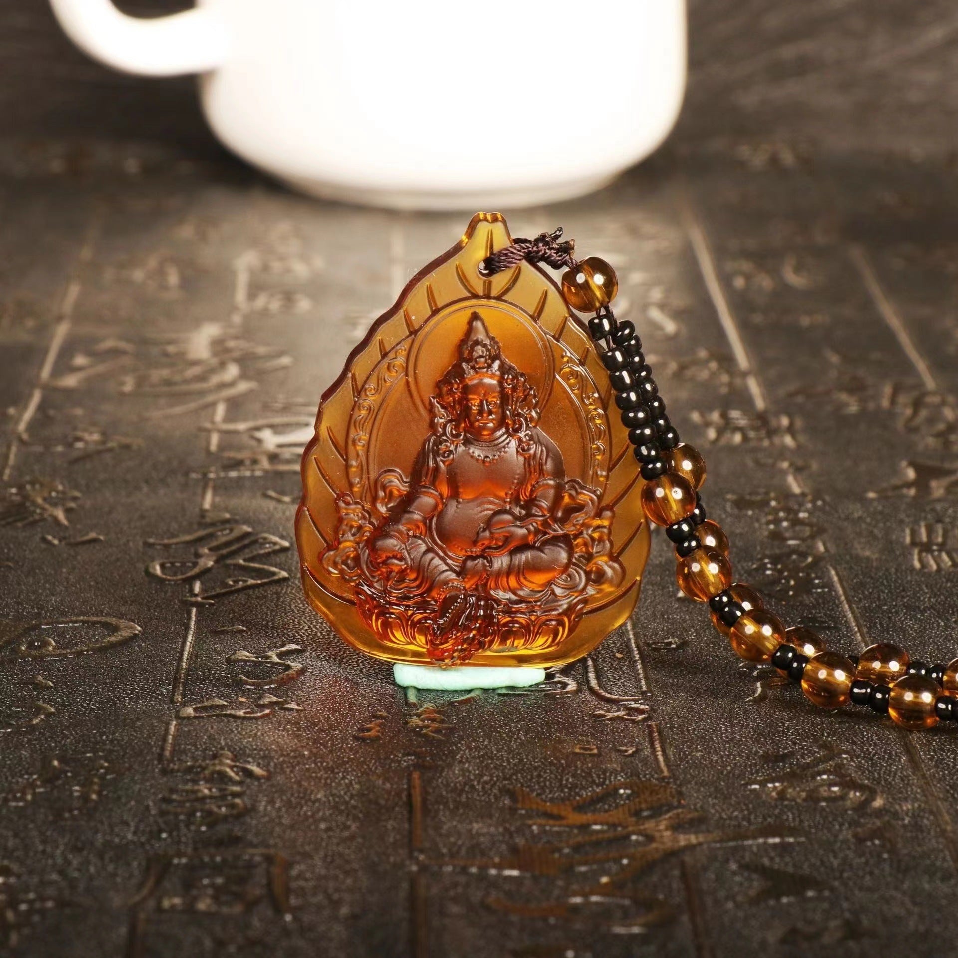 Ethnic Style Buddha Pendant Made Of Glass With Glass Inlay, Unisex Design In Green
