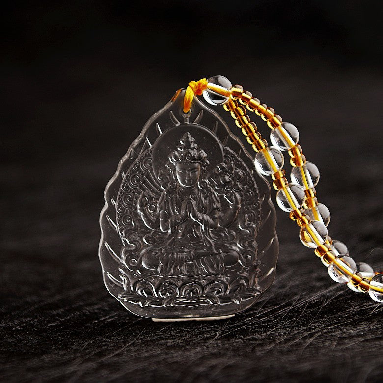 Ethnic Style Buddha Pendant Made Of Glass With Glass Inlay, Unisex Design In Green
