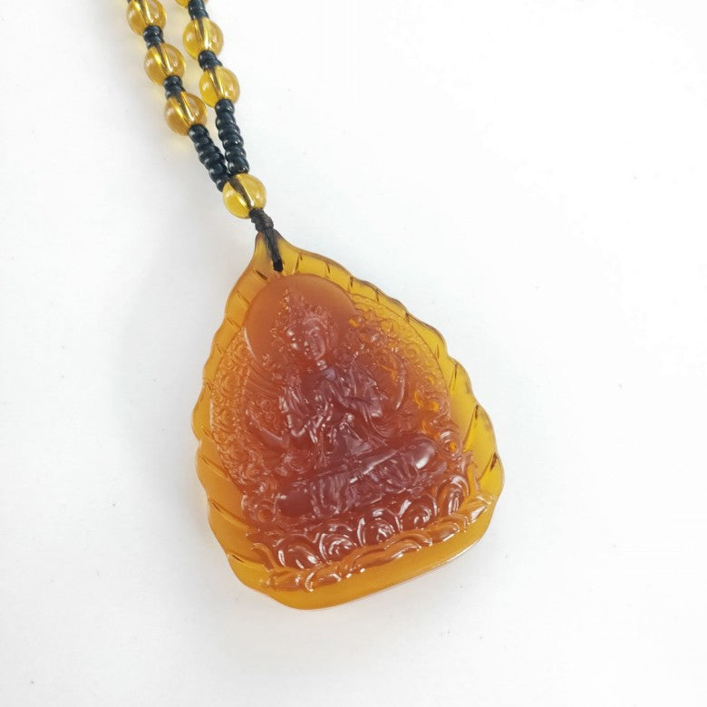 Ethnic Style Buddha Pendant Made Of Glass With Glass Inlay, Unisex Design In Green