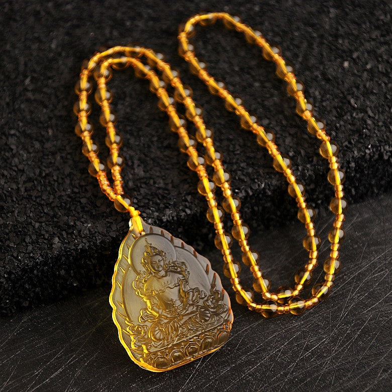 Ethnic Style Buddha Pendant Made Of Glass With Glass Inlay, Unisex Design In Green