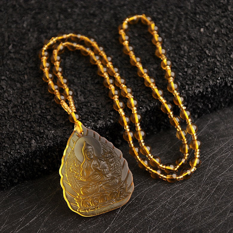 Ethnic Style Buddha Pendant Made Of Glass With Glass Inlay, Unisex Design In Green