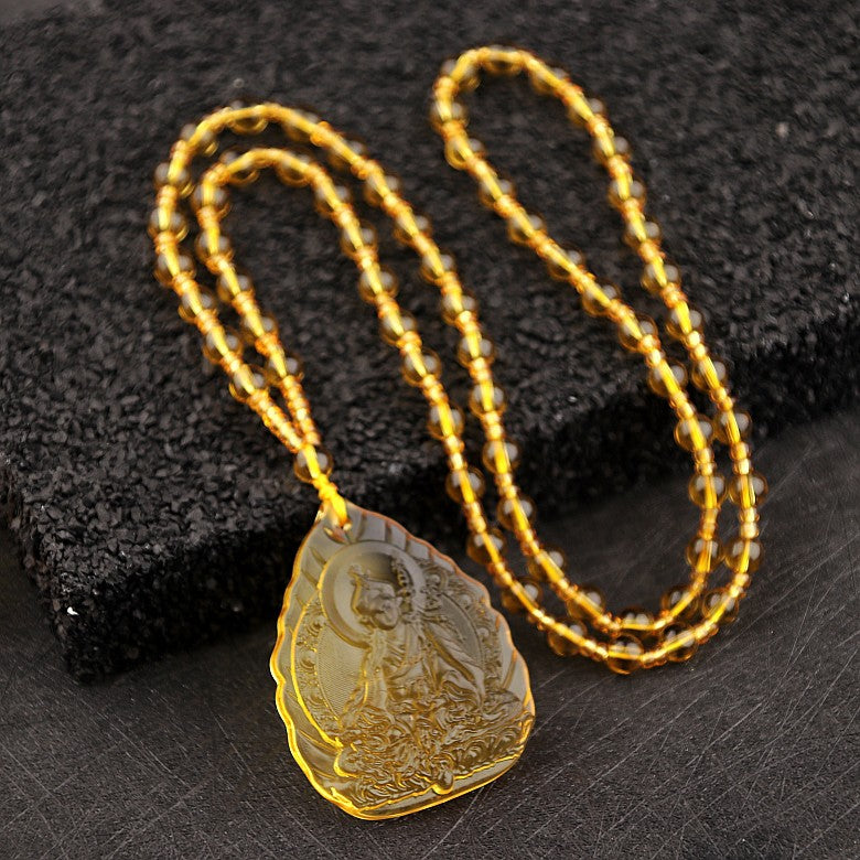 Ethnic Style Buddha Pendant Made Of Glass With Glass Inlay, Unisex Design In Green