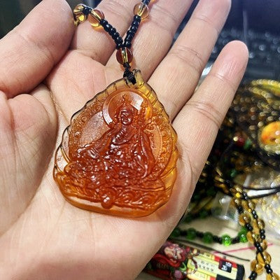 Ethnic Style Buddha Pendant Made Of Glass With Glass Inlay, Unisex Design In Green