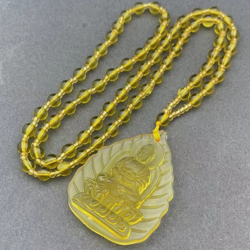 Ethnic Style Buddha Pendant Made Of Glass With Glass Inlay, Unisex Design In Green
