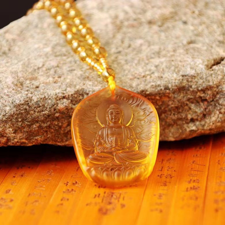 Ethnic Style Buddha Pendant Made Of Glass With Glass Inlay, Unisex Design In Green