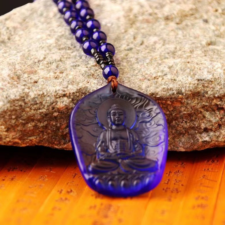 Ethnic Style Buddha Pendant Made Of Glass With Glass Inlay, Unisex Design In Green