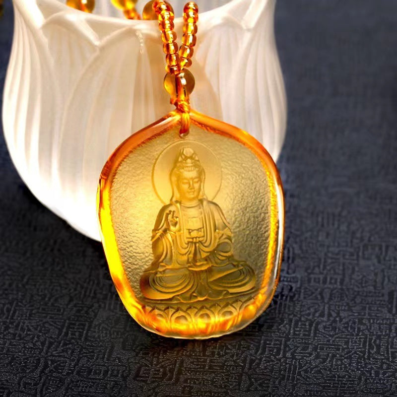 Ethnic Style Buddha Pendant Made Of Glass With Glass Inlay, Unisex Design In Green