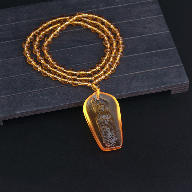Ethnic Style Buddha Pendant Made Of Glass With Glass Inlay, Unisex Design In Green