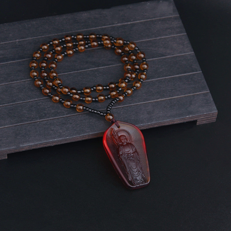 Ethnic Style Buddha Pendant Made Of Glass With Glass Inlay, Unisex Design In Green