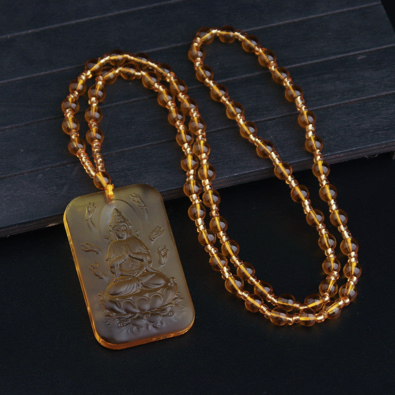 Ethnic Style Buddha Pendant Made Of Glass With Glass Inlay, Unisex Design In Green
