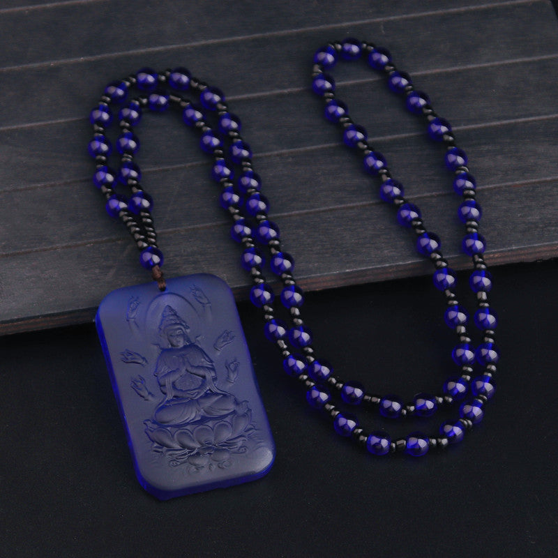 Ethnic Style Buddha Pendant Made Of Glass With Glass Inlay, Unisex Design In Green