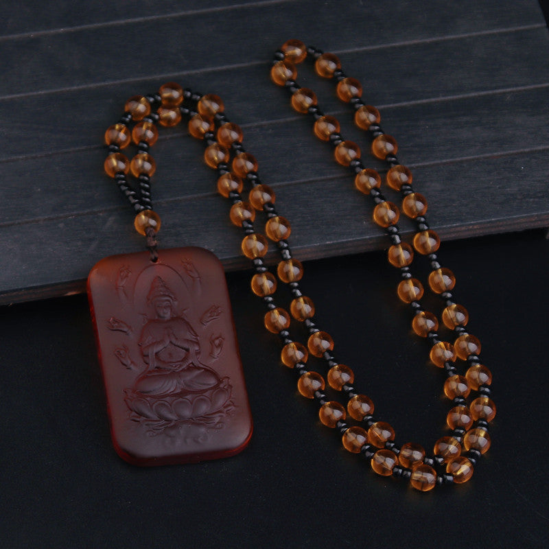 Ethnic Style Buddha Pendant Made Of Glass With Glass Inlay, Unisex Design In Green