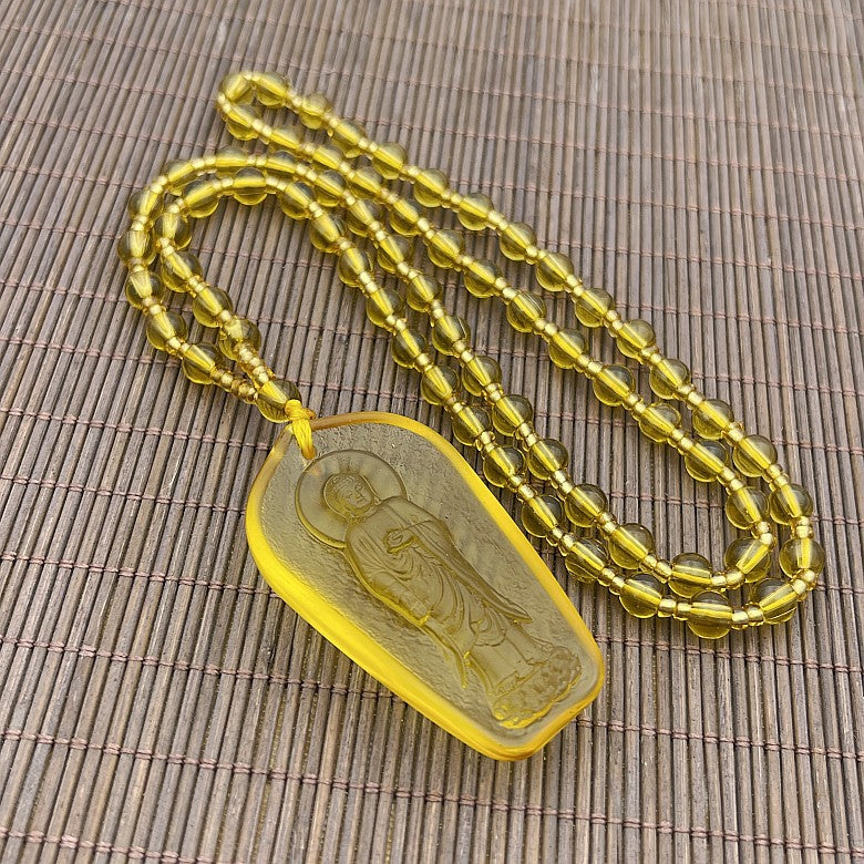 Ethnic Style Buddha Pendant Made Of Glass With Glass Inlay, Unisex Design In Green