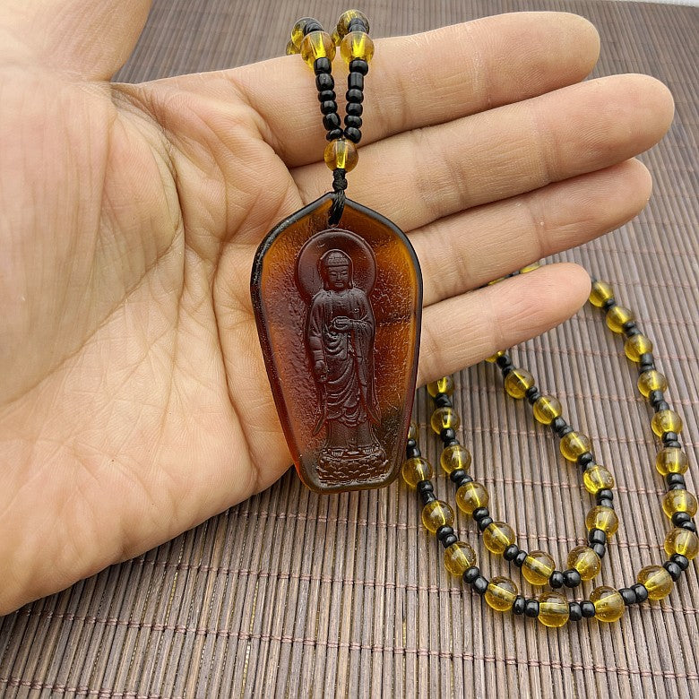 Ethnic Style Buddha Pendant Made Of Glass With Glass Inlay, Unisex Design In Green