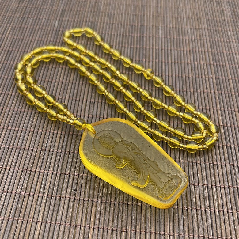 Ethnic Style Buddha Pendant Made Of Glass With Glass Inlay, Unisex Design In Green
