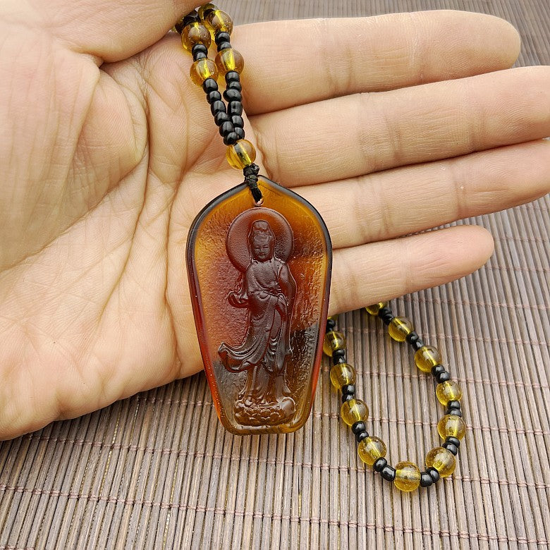 Ethnic Style Buddha Pendant Made Of Glass With Glass Inlay, Unisex Design In Green