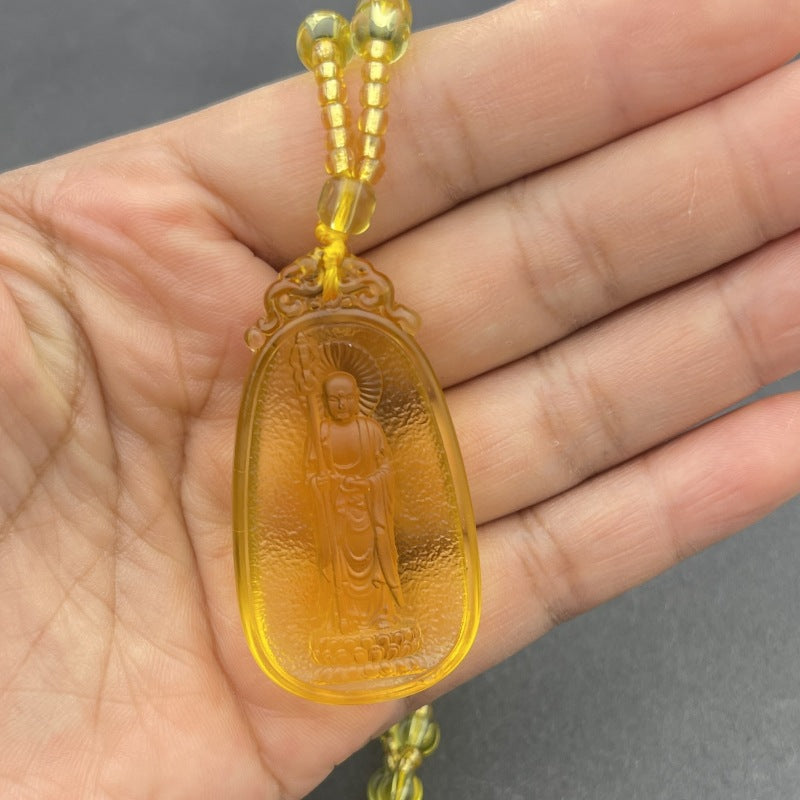 Ethnic Style Buddha Pendant Made Of Glass With Glass Inlay, Unisex Design In Green