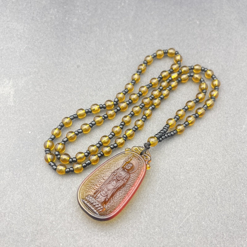 Ethnic Style Buddha Pendant Made Of Glass With Glass Inlay, Unisex Design In Green