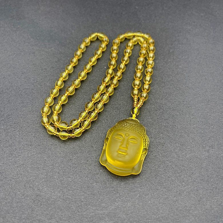 Ethnic Style Buddha Pendant Made Of Glass With Glass Inlay, Unisex Design In Green