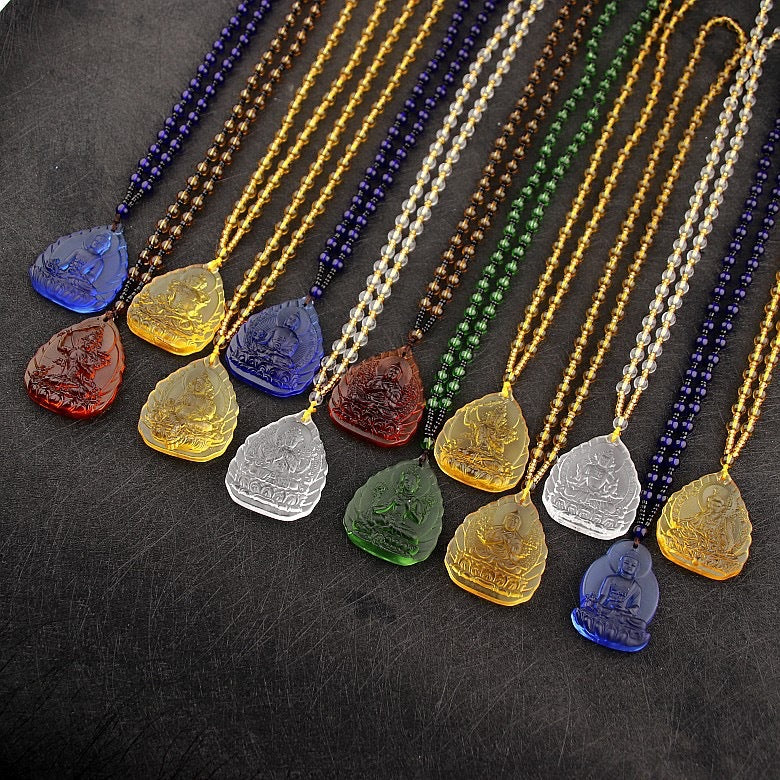 Ethnic Style Buddha Pendant Made Of Glass With Glass Inlay, Unisex Design In Green