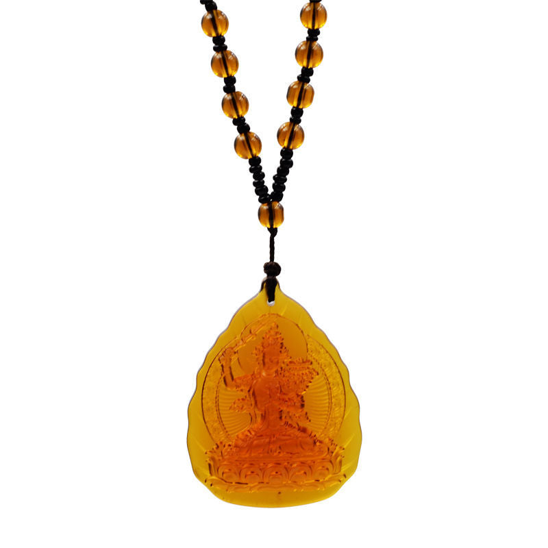 Ethnic Style Buddha Pendant Made Of Glass With Glass Inlay, Unisex Design In Green
