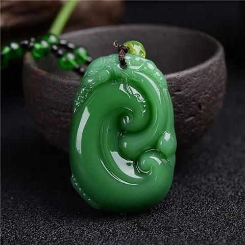 Handmade Ethnic Style Dragon Necklace In Dark Green With Acrylic Pendant And Ball Chain For Unisex