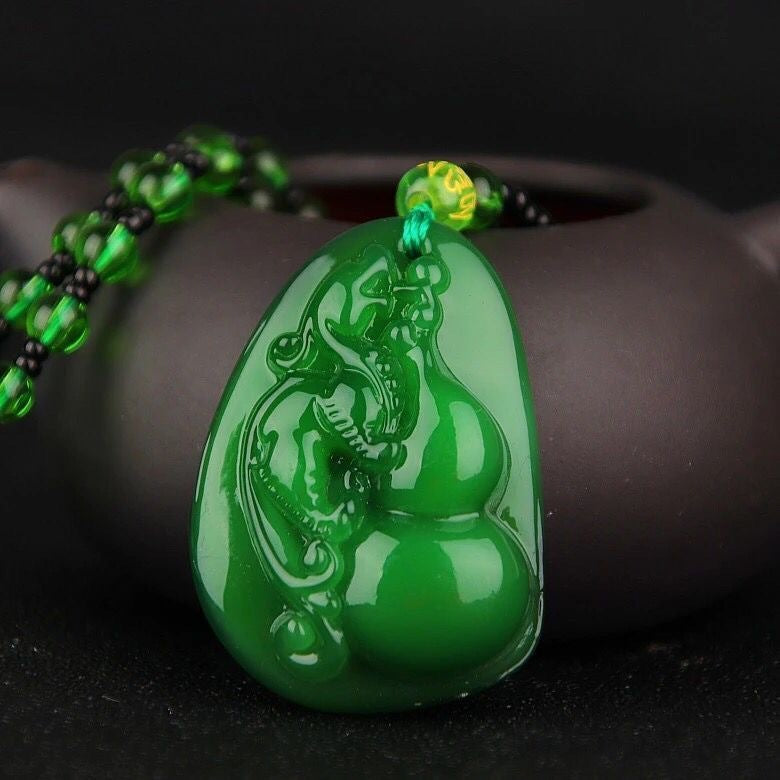 Handmade Ethnic Style Dragon Necklace In Dark Green With Acrylic Pendant And Ball Chain For Unisex