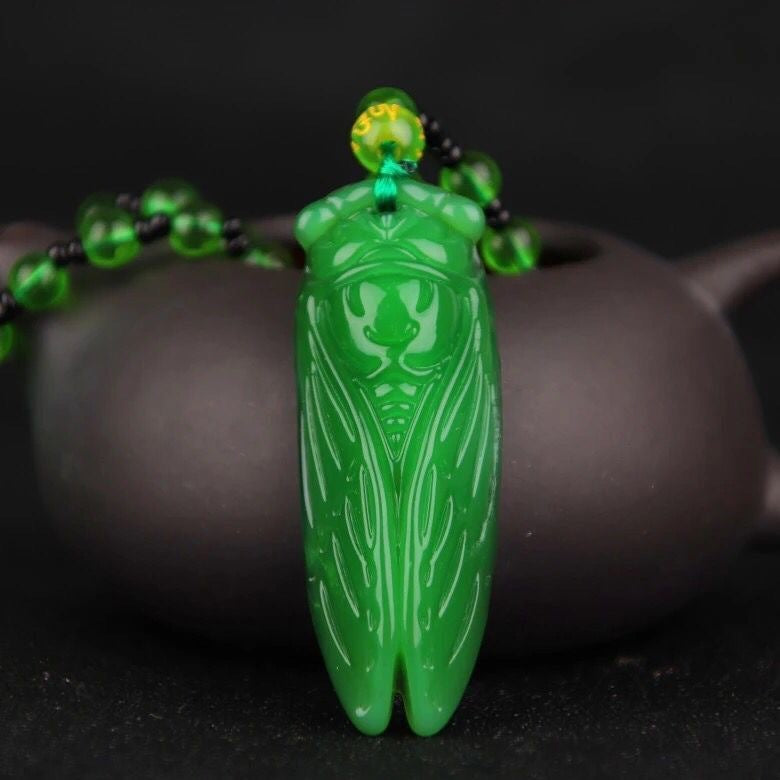 Handmade Ethnic Style Dragon Necklace In Dark Green With Acrylic Pendant And Ball Chain For Unisex