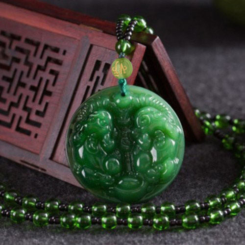 Handmade Ethnic Style Dragon Necklace In Dark Green With Acrylic Pendant And Ball Chain For Unisex