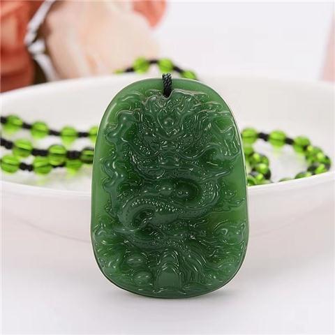 Handmade Ethnic Style Dragon Necklace In Dark Green With Acrylic Pendant And Ball Chain For Unisex