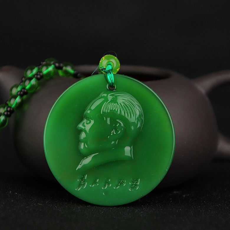 Handmade Ethnic Style Dragon Necklace In Dark Green With Acrylic Pendant And Ball Chain For Unisex
