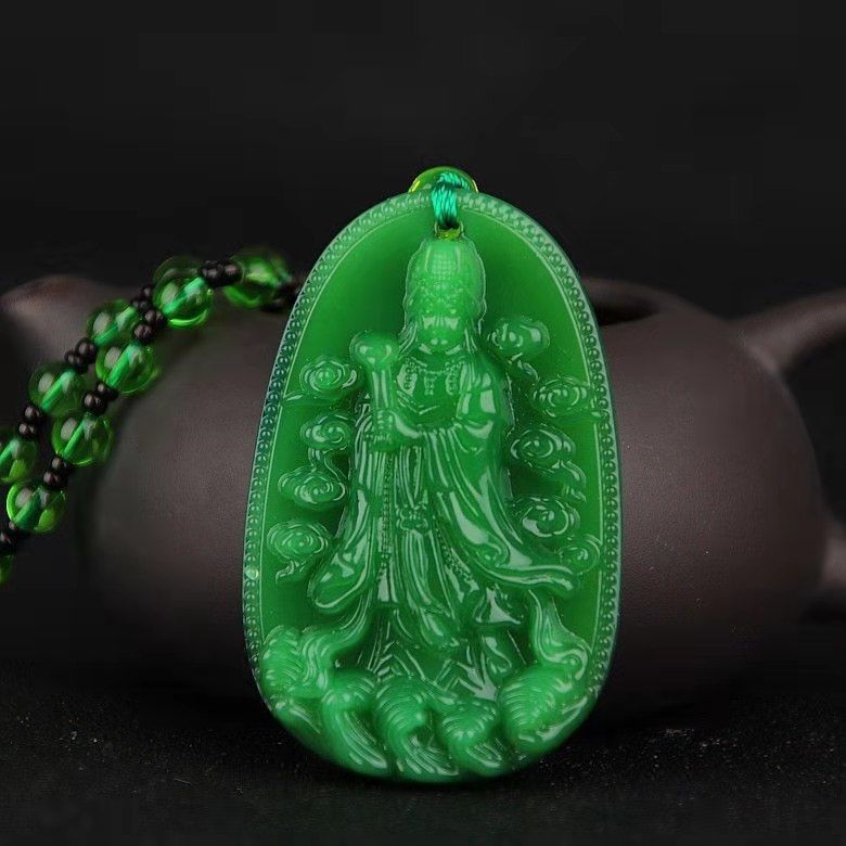 Handmade Ethnic Style Dragon Necklace In Dark Green With Acrylic Pendant And Ball Chain For Unisex