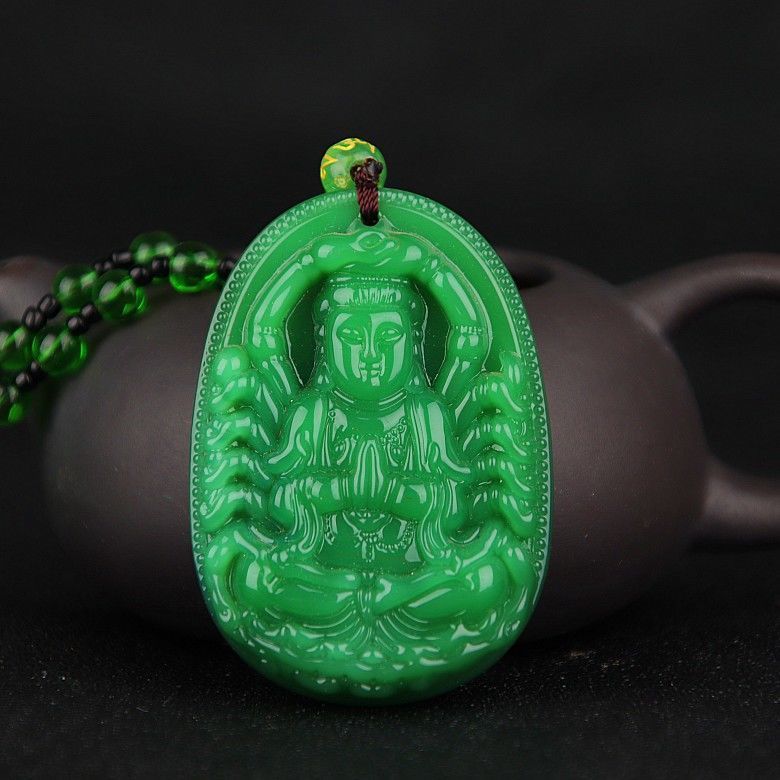 Handmade Ethnic Style Dragon Necklace In Dark Green With Acrylic Pendant And Ball Chain For Unisex