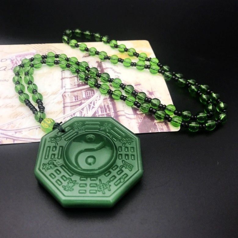 Handmade Ethnic Style Dragon Necklace In Dark Green With Acrylic Pendant And Ball Chain For Unisex