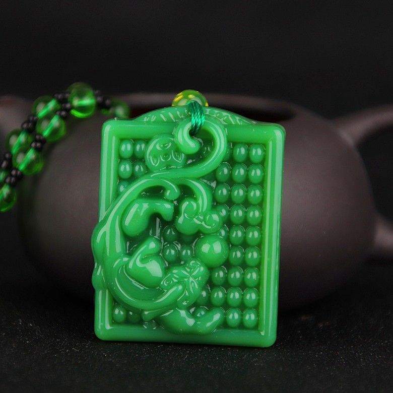 Handmade Ethnic Style Dragon Necklace In Dark Green With Acrylic Pendant And Ball Chain For Unisex