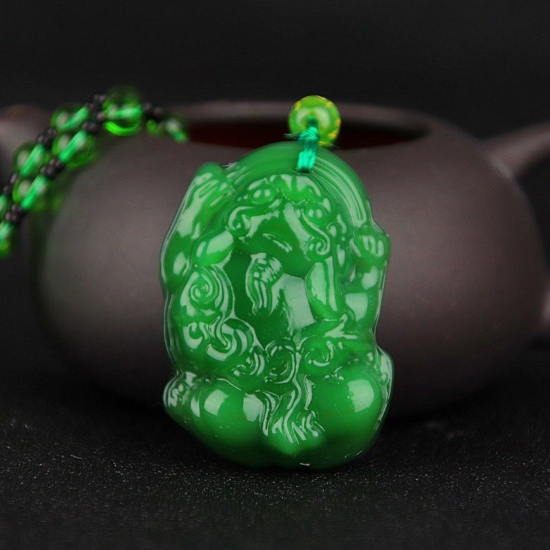 Handmade Ethnic Style Dragon Necklace In Dark Green With Acrylic Pendant And Ball Chain For Unisex