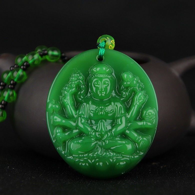 Handmade Ethnic Style Dragon Necklace In Dark Green With Acrylic Pendant And Ball Chain For Unisex