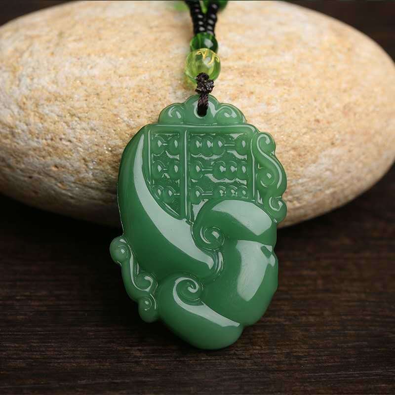 Handmade Ethnic Style Dragon Necklace In Dark Green With Acrylic Pendant And Ball Chain For Unisex
